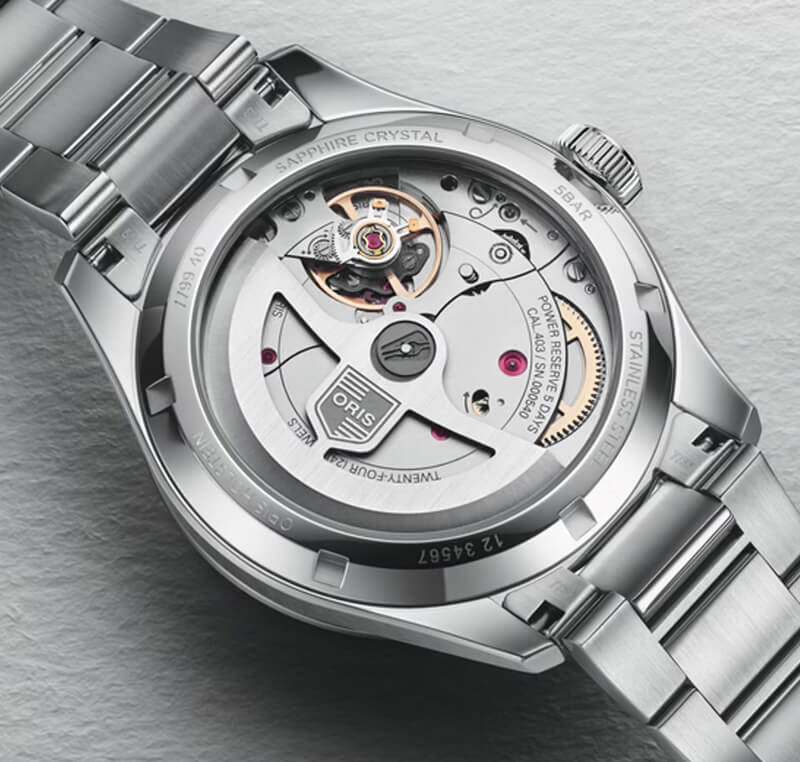 オリス（ORIS) ビッグクラウンポインターデイト キャリバー403 40mm 腕時計 403 7799 4067-07 8 20 06 （グリーン/メタルブレスレット）　シースルーバック　レッドローター