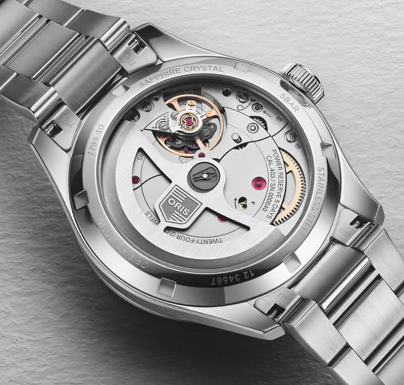 オリス（ORIS) ビッグクラウンポインターデイト キャリバー403 40mm 腕時計 403 7799 4068-07 8 20 06 （テラコッタ/メタルブレスレット）　シースルーバック　レッドローター