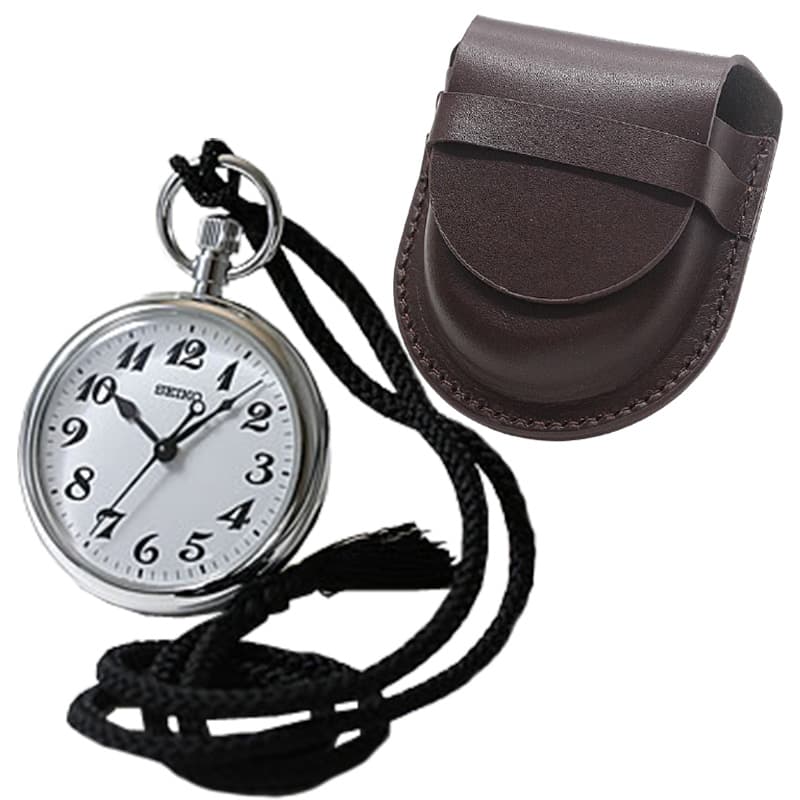セイコー(SEIKO)鉄道時計と正美堂オリジナル革ケース(ブラック